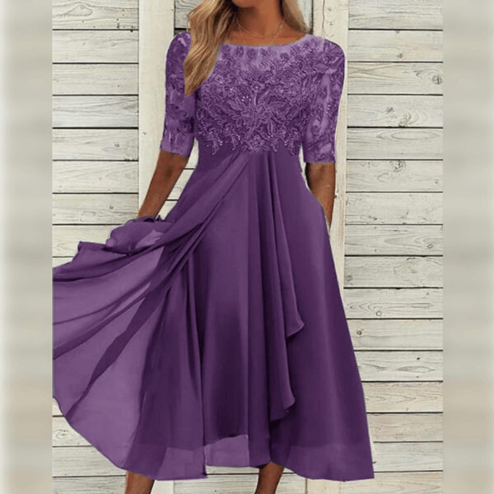Danessa | Elegante Midi Jurk met Kant en Chiffon