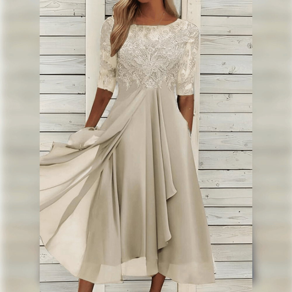 Danessa | Elegante Midi Jurk met Kant en Chiffon