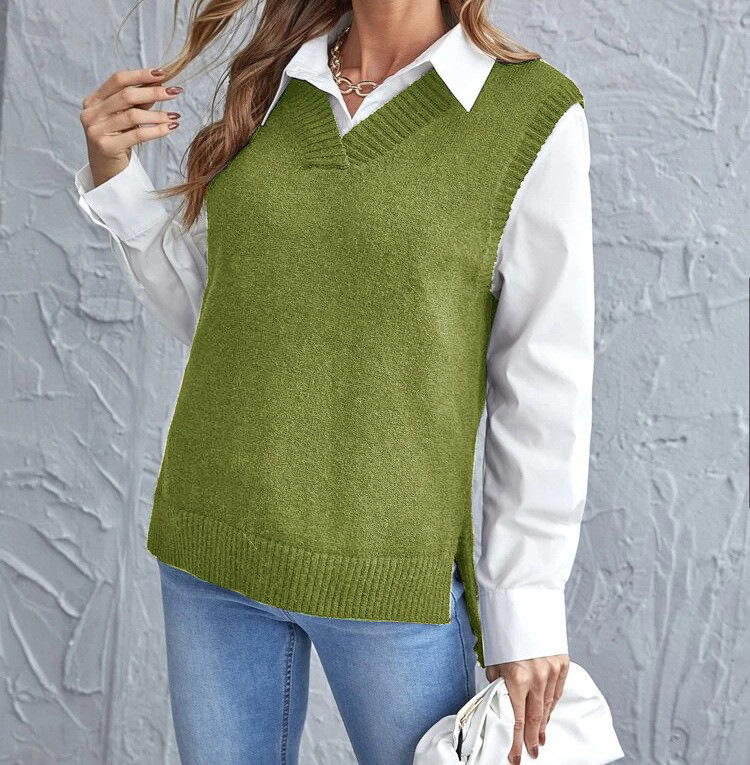 Knitted Women's Vest with V Neck