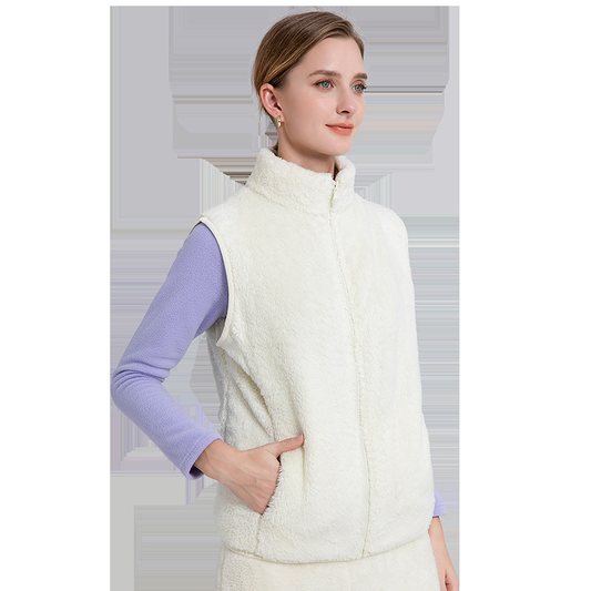 Warme teddy dames bodywarmer met rits en hoge kraag