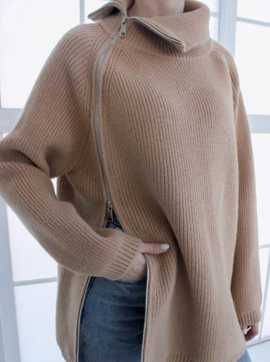 Oversized Warme Comfortabele Dames Trui met Rits