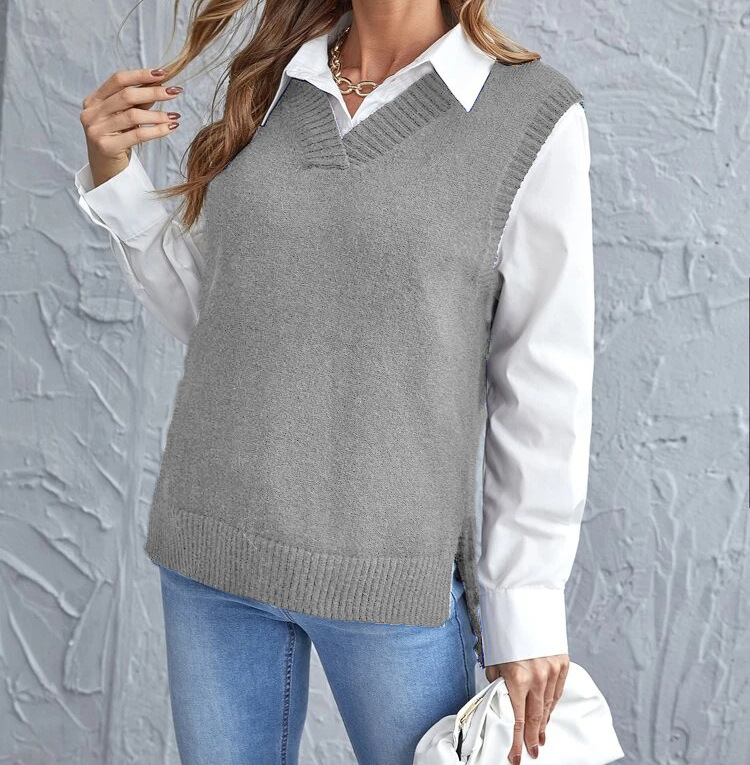 Knitted Women's Vest with V Neck