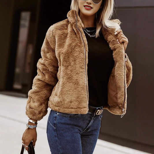 Luxe Zacht Dames Teddy Bomberjack met Rits