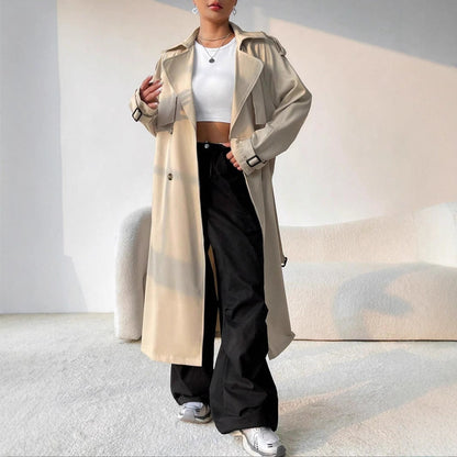 Elegante Stijlvolle Dames Trenchcoat Met Dubbele Knopenrij