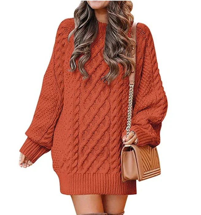 Oversized Gebreide Dames Mini Sweater Jurk met Lange Mouwen