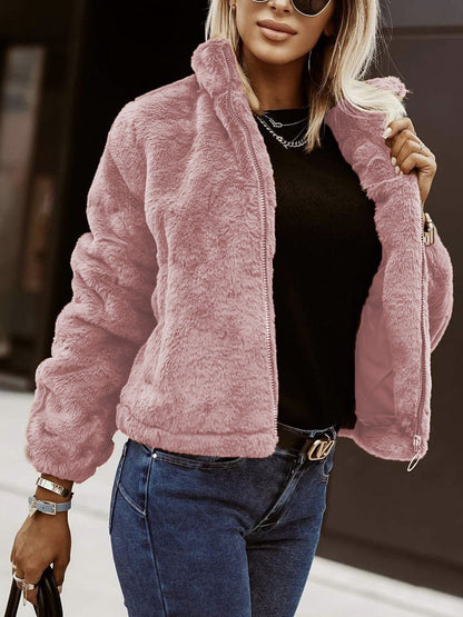 Luxe Zacht Dames Teddy Bomberjack met Rits