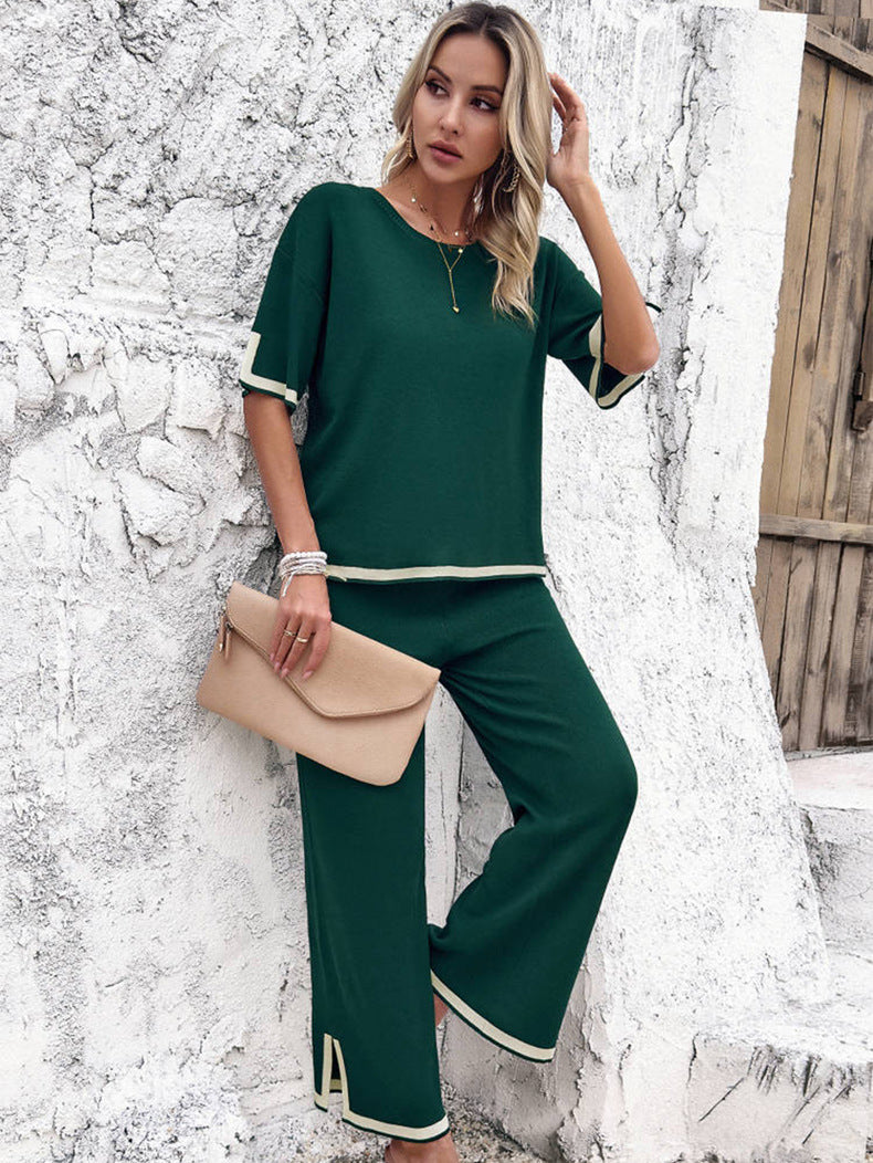 Stijlvolle Dames Loungewear Set met Wijde Broek en Split – Groen