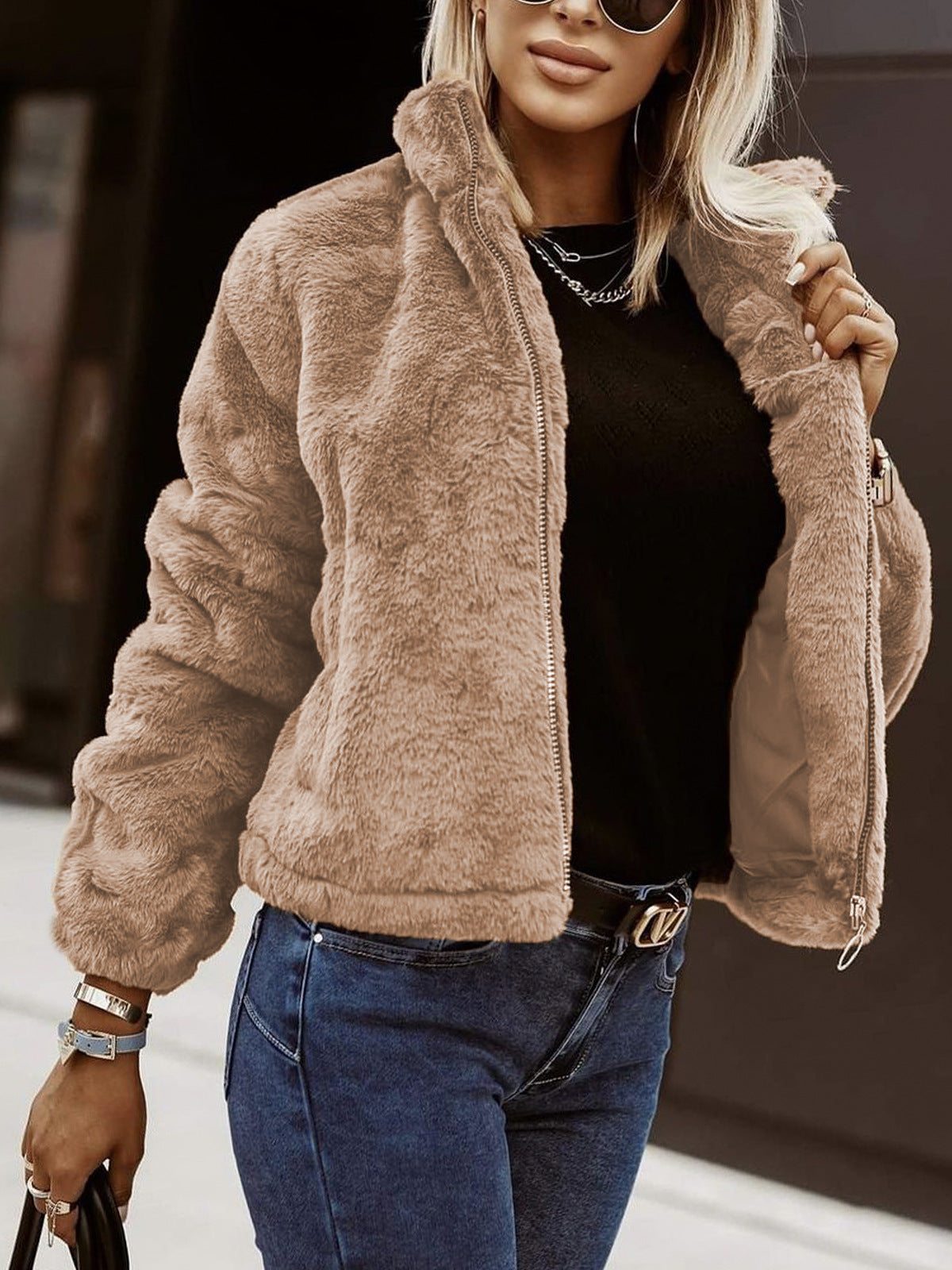 Luxe Zacht Dames Teddy Bomberjack met Rits