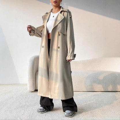 Elegante Stijlvolle Dames Trenchcoat Met Dubbele Knopenrij