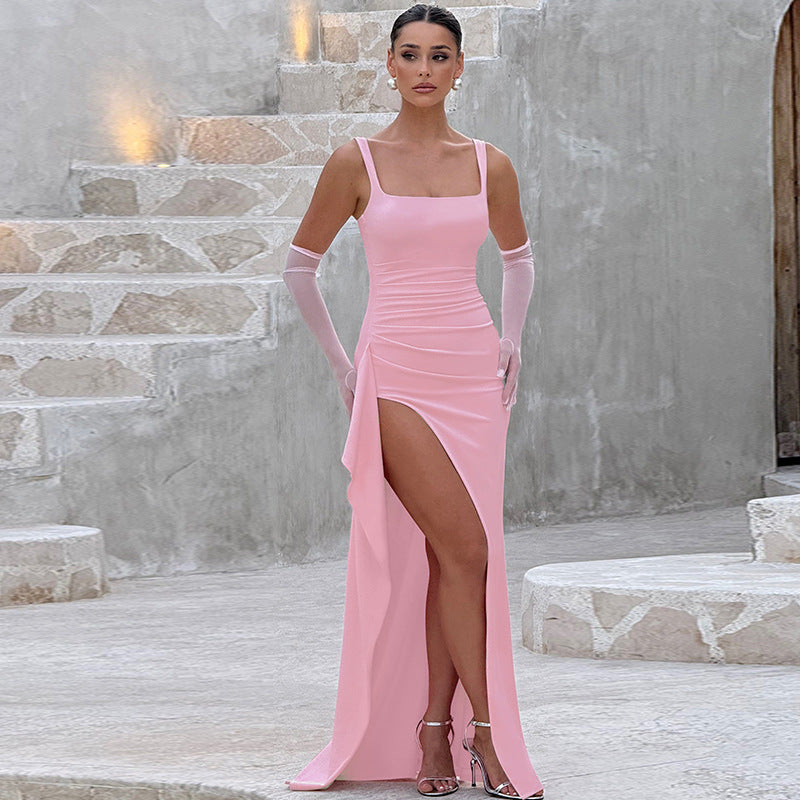 Dames Elegante Bodycon Avond Maxi Jurk Met Brede Bandjes