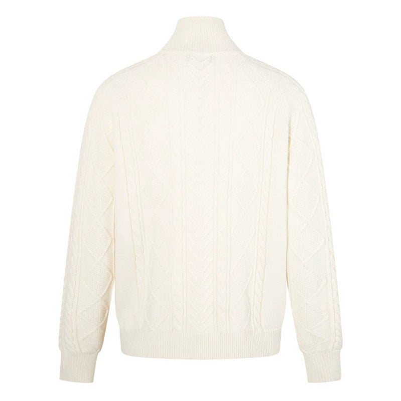Oversized Gebreide Dames Trui met Staande Kraag en Korte Rits