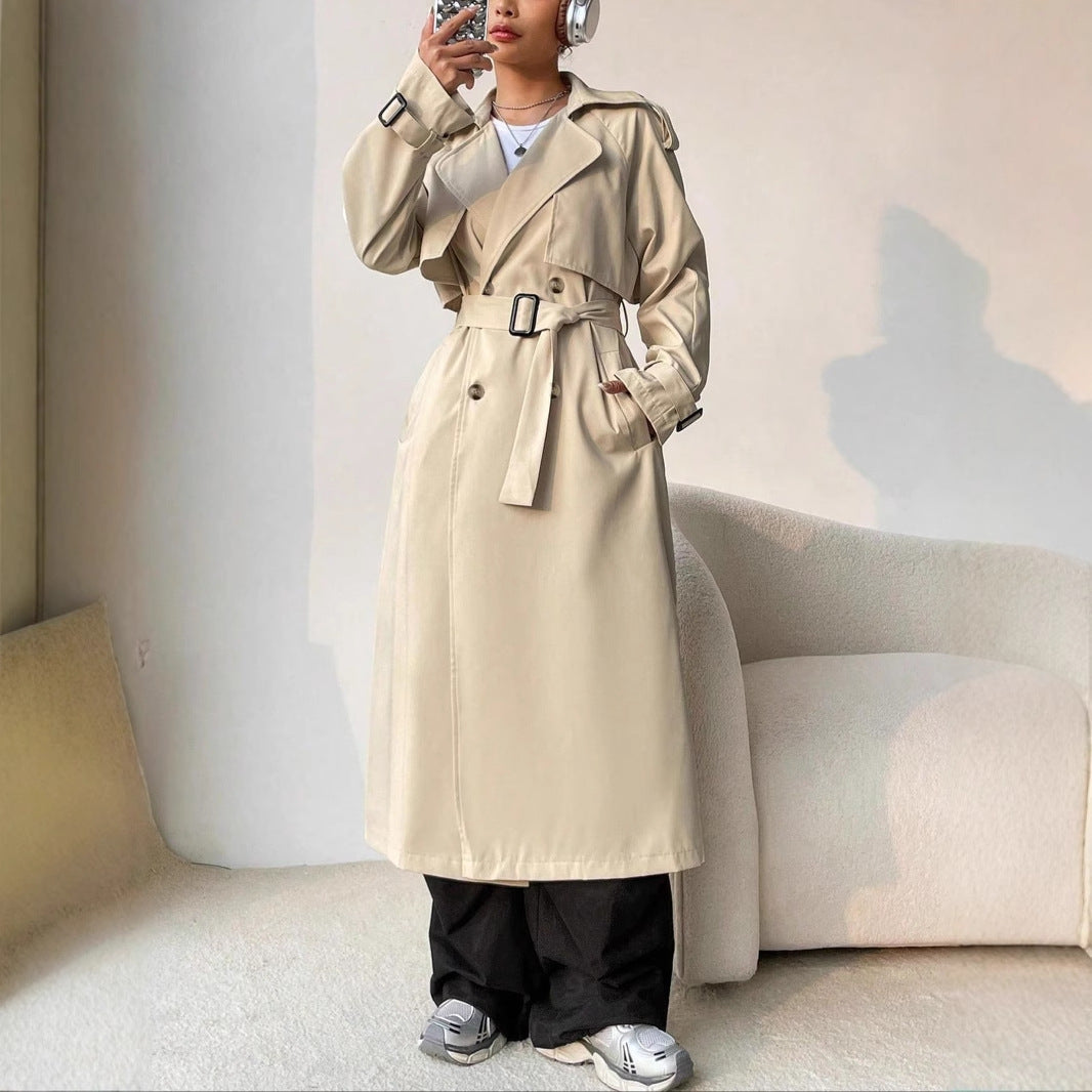 Elegante Stijlvolle Dames Trenchcoat Met Dubbele Knopenrij