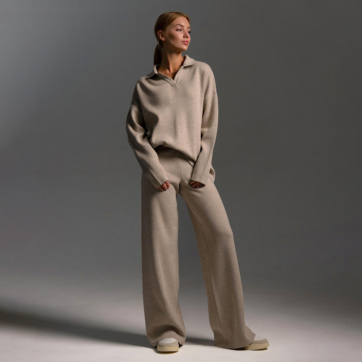 Sandy | Lounge Set met Brede Broek en Polosweater
