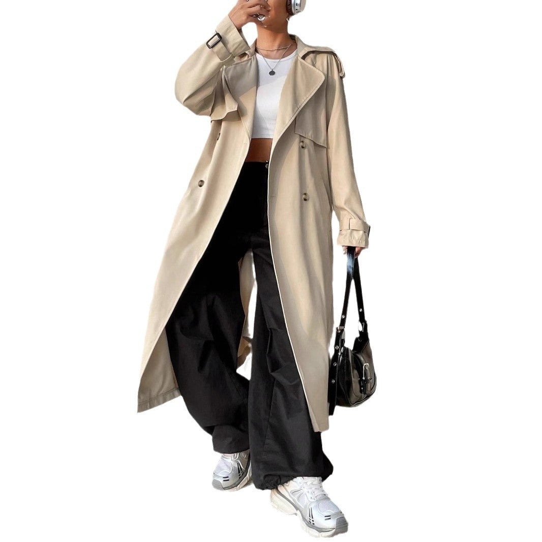 Elegante Stijlvolle Dames Trenchcoat Met Dubbele Knopenrij