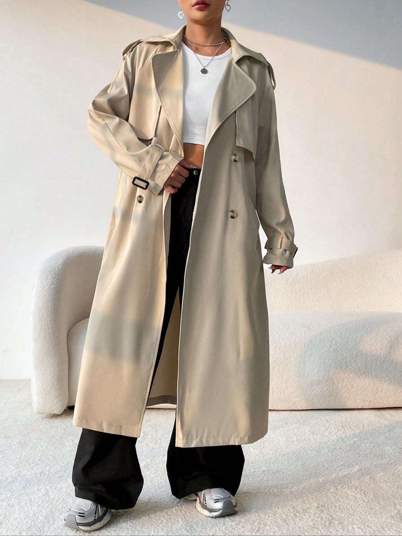 Elegante Stijlvolle Dames Trenchcoat Met Dubbele Knopenrij