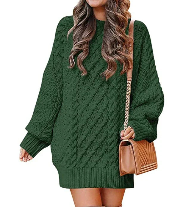 Oversized Gebreide Dames Mini Sweater Jurk met Lange Mouwen