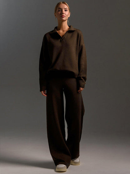Sandy | Lounge Set met Brede Broek en Polosweater
