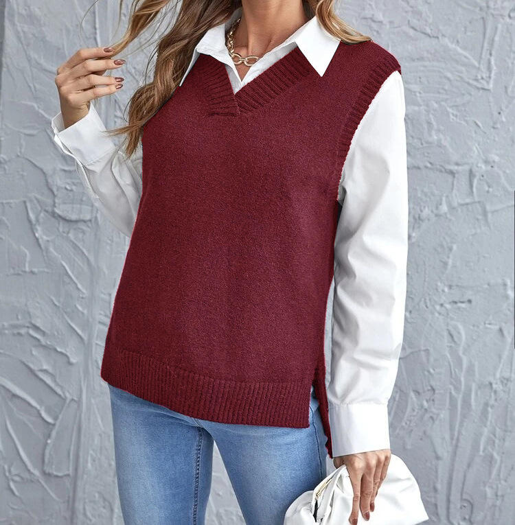 Knitted Women's Vest with V Neck