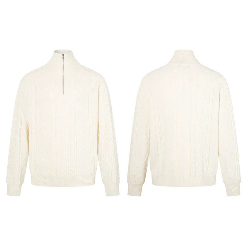 Oversized Gebreide Dames Trui met Staande Kraag en Korte Rits