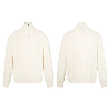Oversized Gebreide Dames Trui met Staande Kraag en Korte Rits