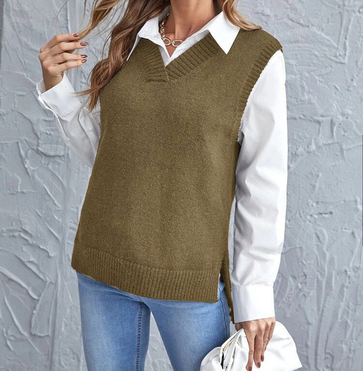 Knitted Women's Vest with V Neck