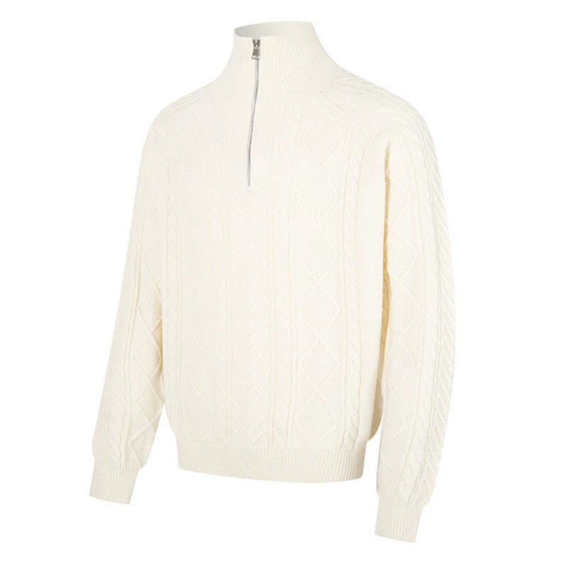 Oversized Gebreide Dames Trui met Staande Kraag en Korte Rits