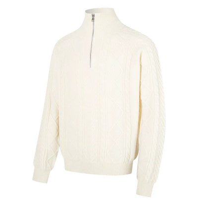 Oversized Gebreide Dames Trui met Staande Kraag en Korte Rits