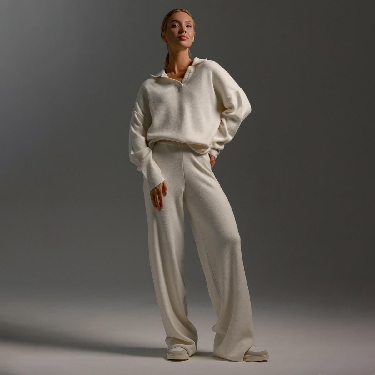 Sandy | Lounge Set met Brede Broek en Polosweater