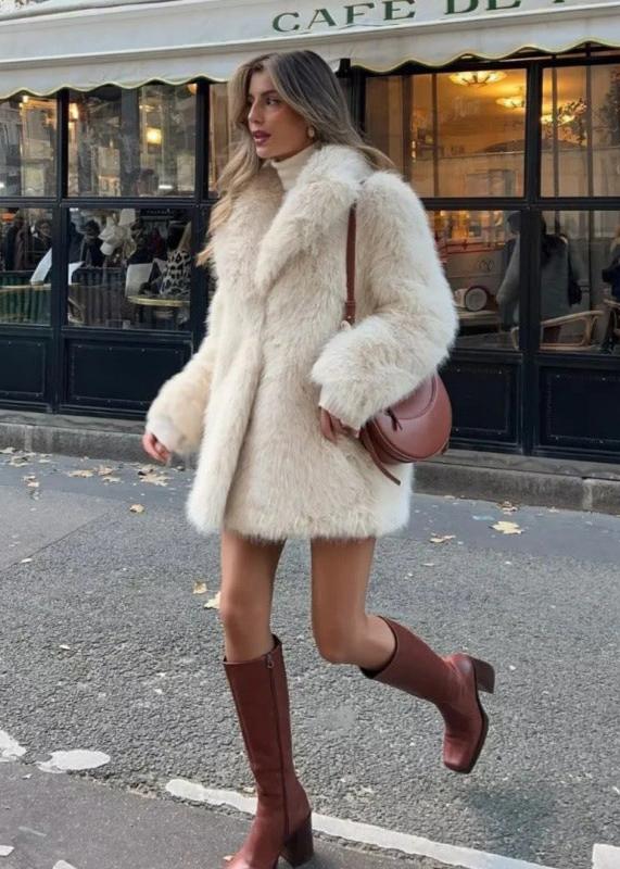 Luxe Elegante Dames Winter Jas met Zachte Faux Fur