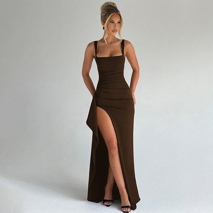Dames Elegante Bodycon Avond Maxi Jurk Met Brede Bandjes