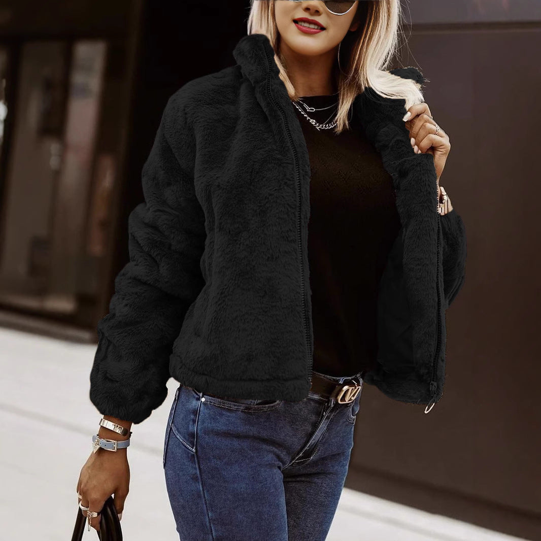 Luxe Zacht Dames Teddy Bomberjack met Rits