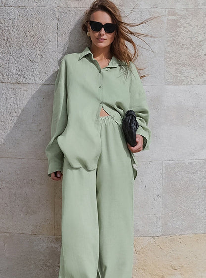 Mamie | Linen Shirt & Wide-Leg Pants Set