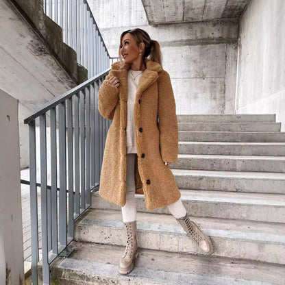 Luxe Oversized Dames Midi Teddy Jas met Knopen