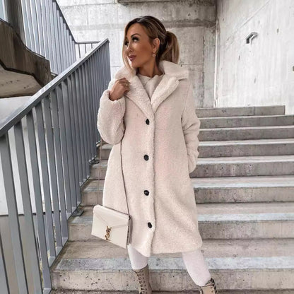 Luxe Oversized Dames Midi Teddy Jas met Knopen