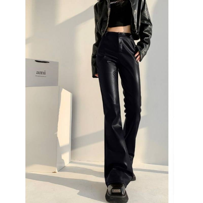 Maella | Flared Leren Broek met Hoge Taille