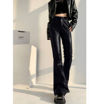 Maella | Flared Leren Broek met Hoge Taille