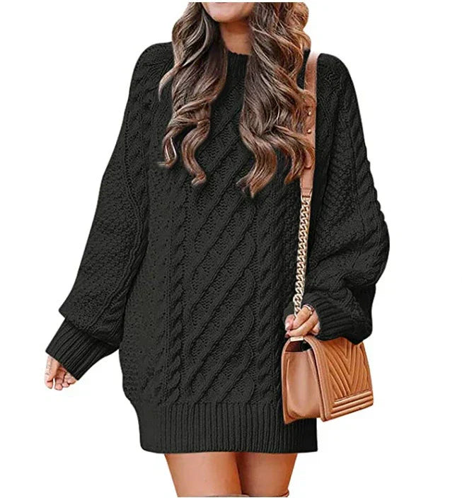 Oversized Gebreide Dames Mini Sweater Jurk met Lange Mouwen