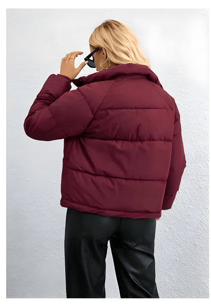 Trendy Warme Dames Puffer Jas met Rits en Hoge Kraag