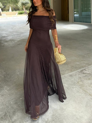 Draped Chiffon Maxi Dress for Women with an Airy Sheen