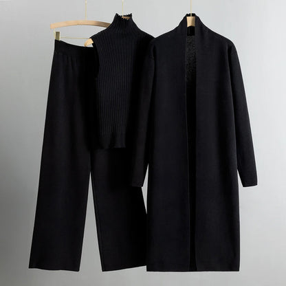 Comfortabele chique dames set met lange jas en rechte broek
