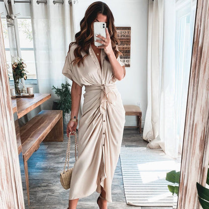 Sjaan | Strakke Knopen Midi Jurk
