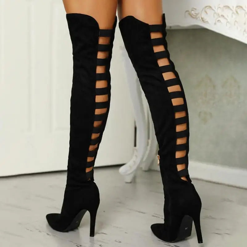 Verfijnde Overknee Laarzen met Ladder Cutouts en Stilettohak voor Dames