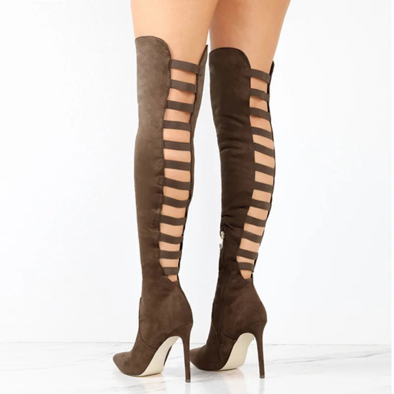 Verfijnde Overknee Laarzen met Ladder Cutouts en Stilettohak voor Dames