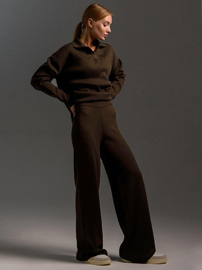 Sandy | Lounge Set met Brede Broek en Polosweater