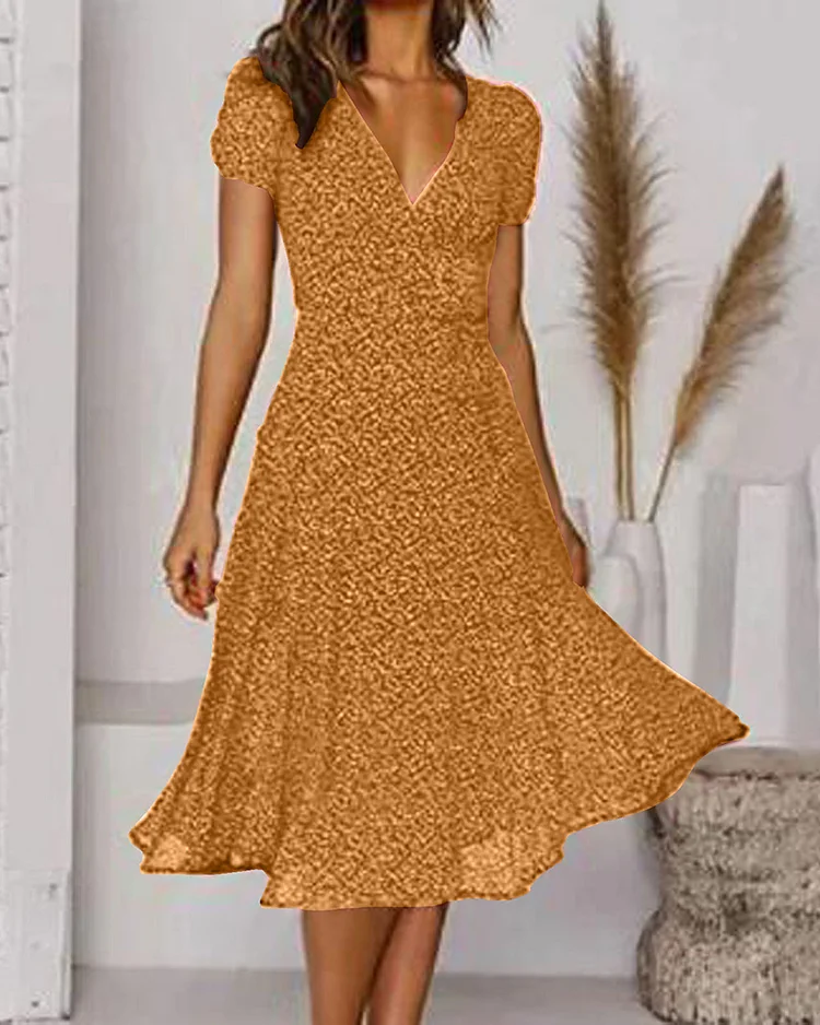 Ronelyn | Printed V-Neck Dress with Short Sleeves
