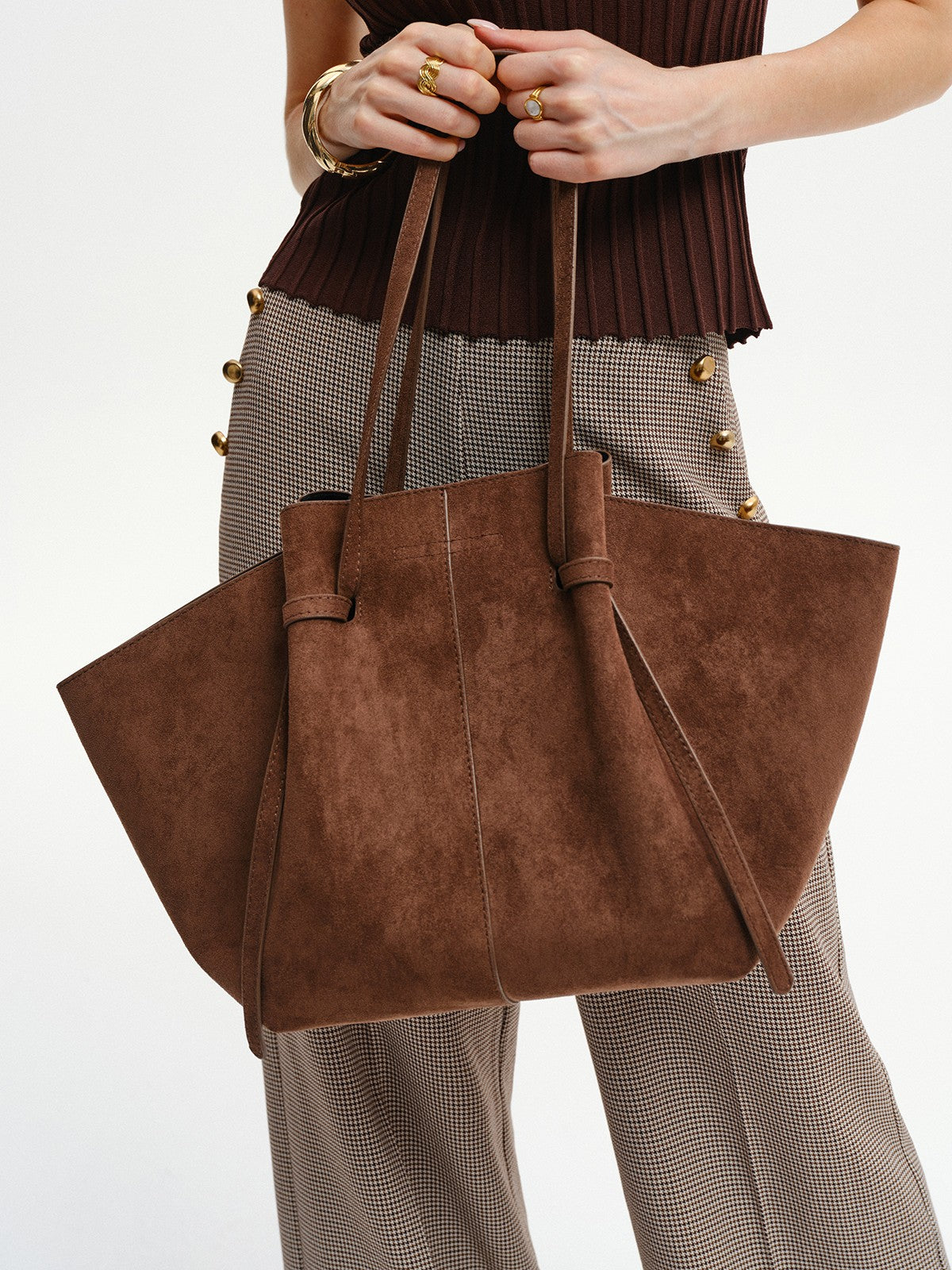 Chique Grote Bruine Dames Schoudertas van Suède