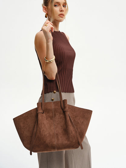 Chique Grote Bruine Dames Schoudertas van Suède