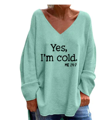 Trendy Oversized Dames Trui met V-Hals en Print