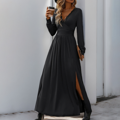 Elegante verfijnde dames maxi jurk met lange mouwen