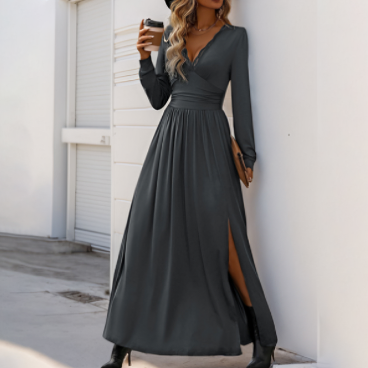 Elegante verfijnde dames maxi jurk met lange mouwen